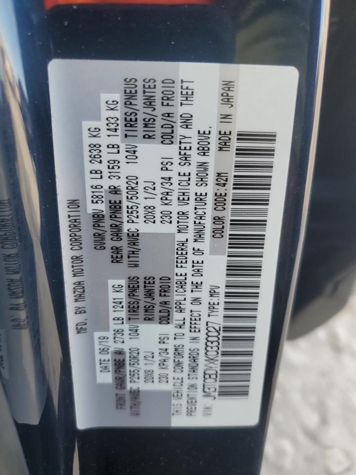 2019 Mazda Cx-9 Grand Touring VIN: JM3TCBDYXK0330027 Lot: 92817995