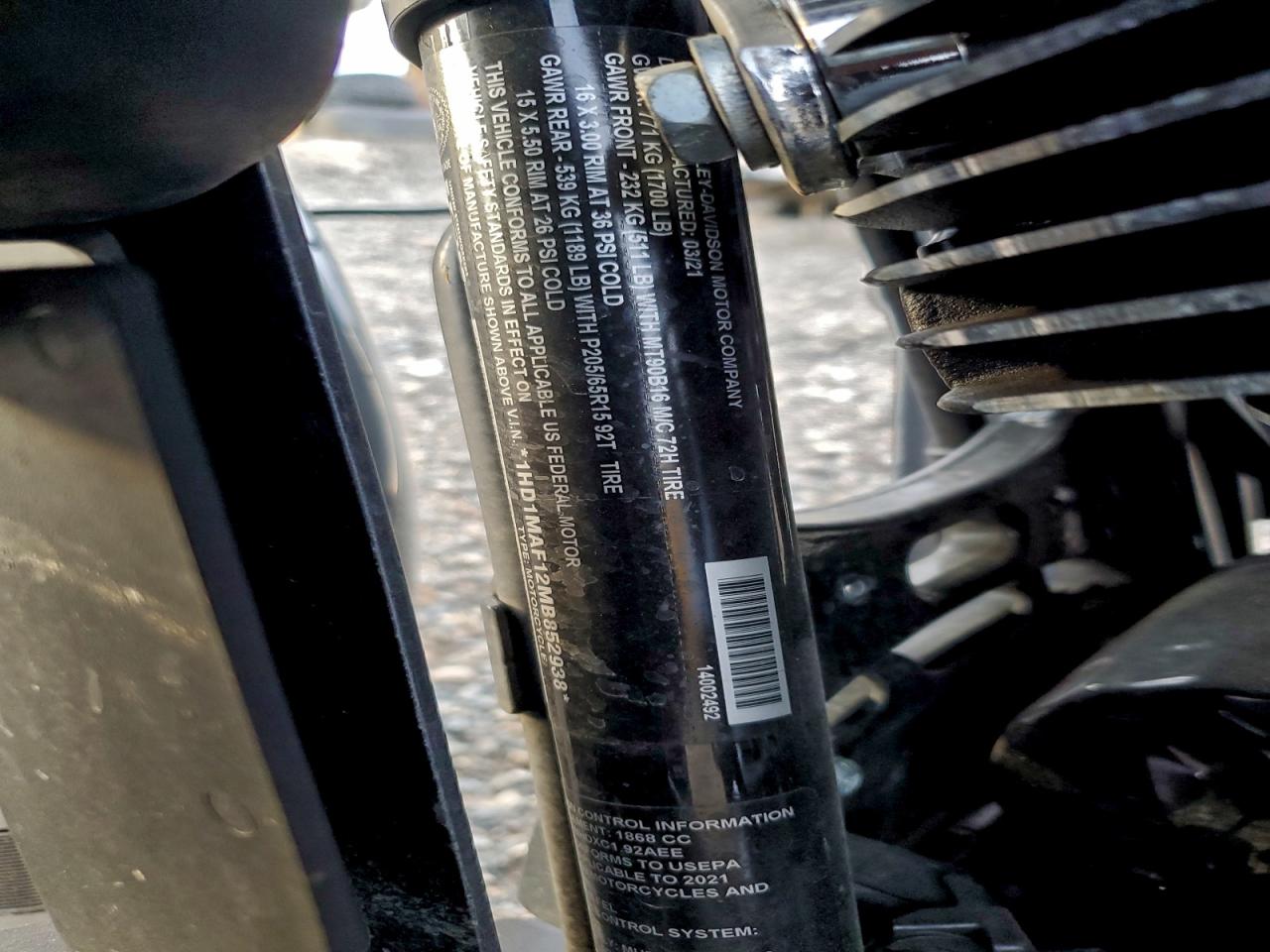 2021 Harley-Davidson Flhtcutg VIN: 1HD1MAF12MB852938 Lot: 94371475