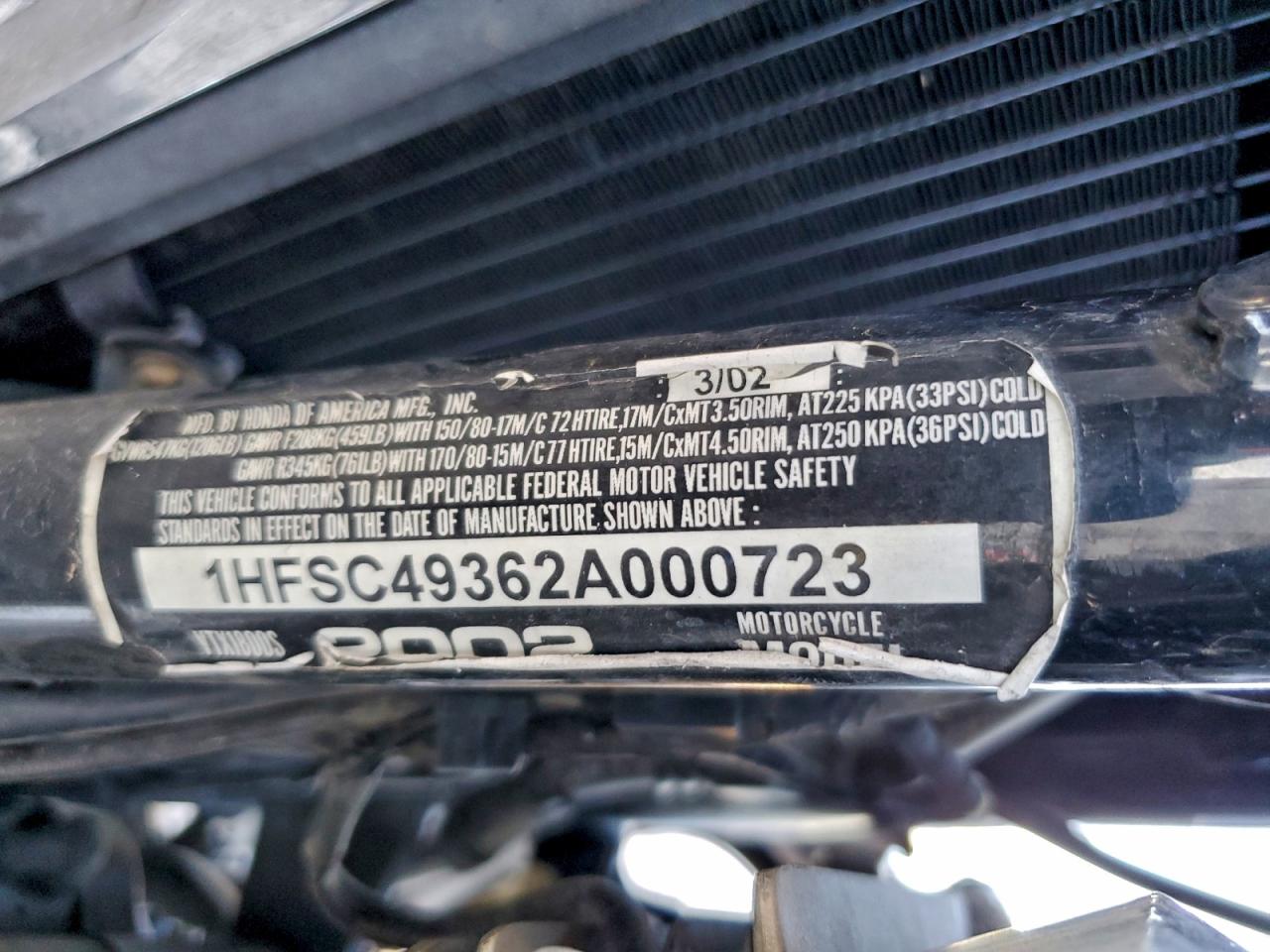 2002 Honda Vtx1800 S VIN: 1HFSC49362A000723 Lot: 93888415