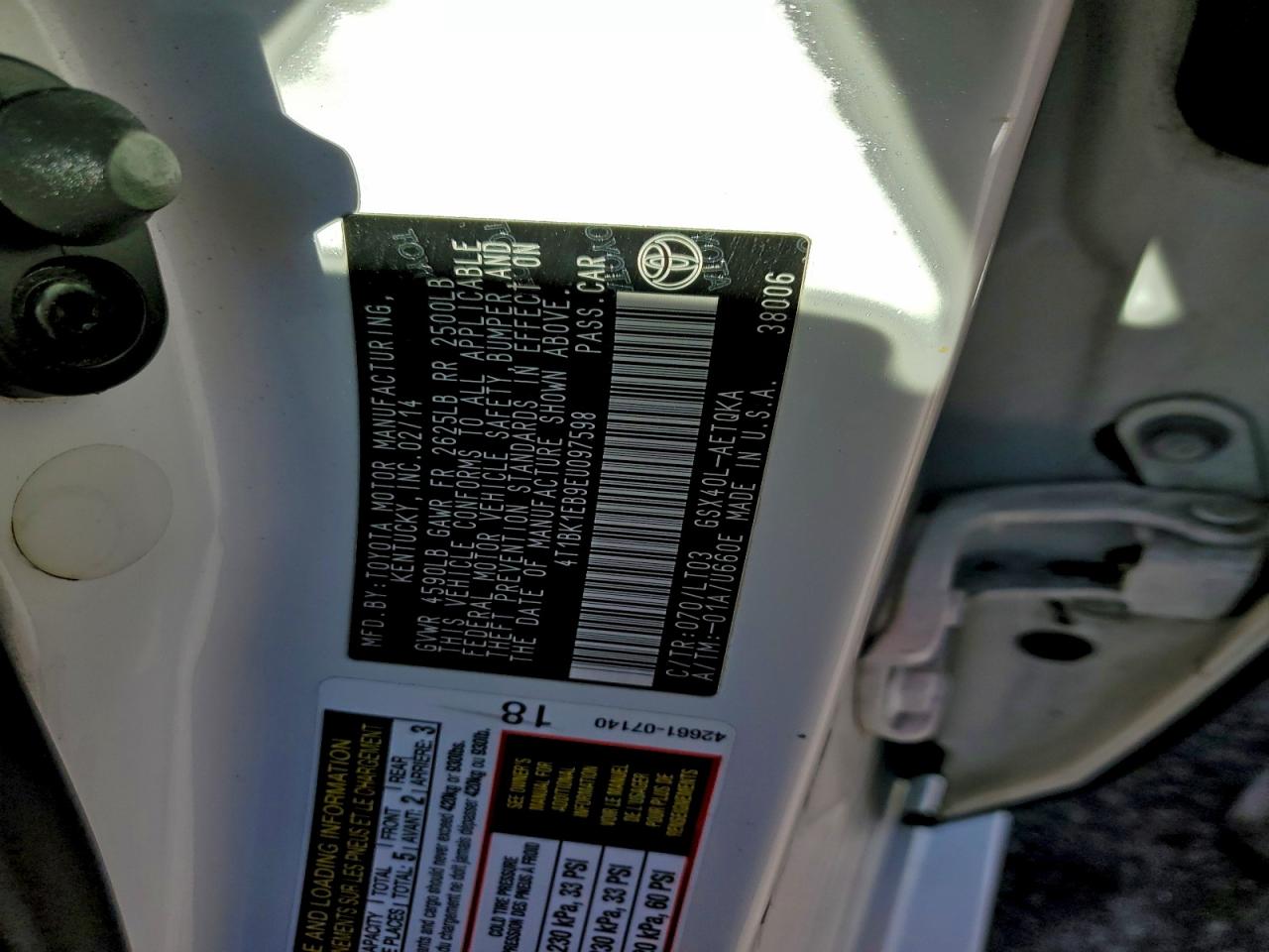 2014 Toyota Avalon Base VIN: 4T1BK1EB9EU097598 Lot: 94374715