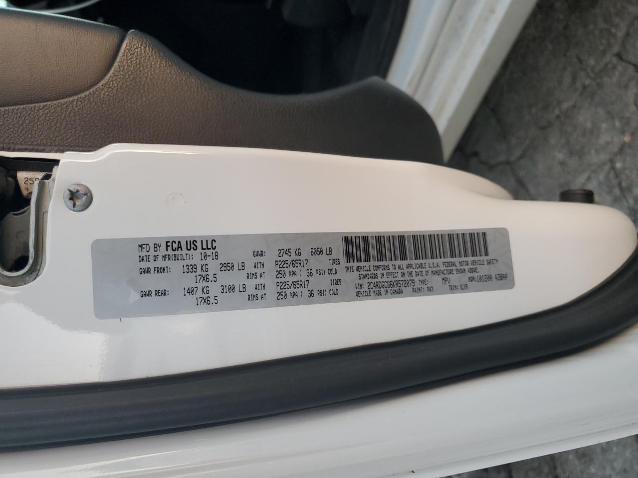 2019 Dodge Grand Caravan Sxt VIN: 2C4RDGCG6KR572079 Lot: 91222665