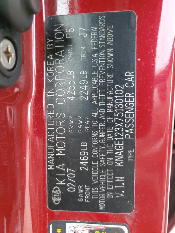 2007 Kia Optima Lx VIN: KNAGE123X75130102 Lot: 92267515