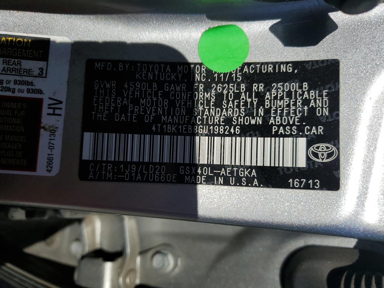 2016 Toyota Avalon Xle VIN: 4T1BK1EB8GU198246 Lot: 92598065