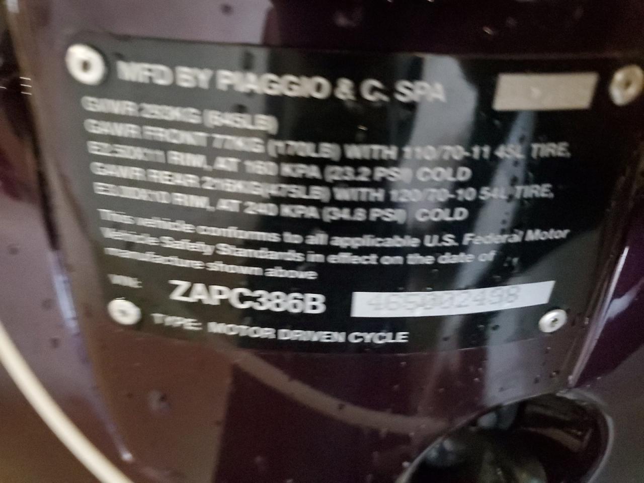 2006 Vespa Lx 50 VIN: ZAPC386B465002498 Lot: 92015415