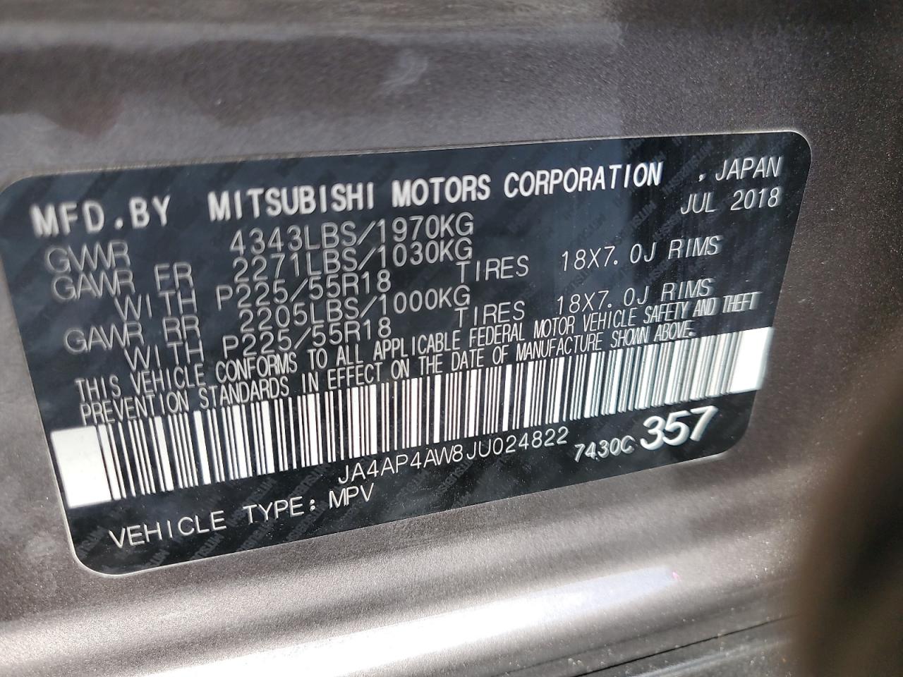 2018 Mitsubishi Outlander Sport Sel VIN: JA4AP4AW8JU024822 Lot: 91700715