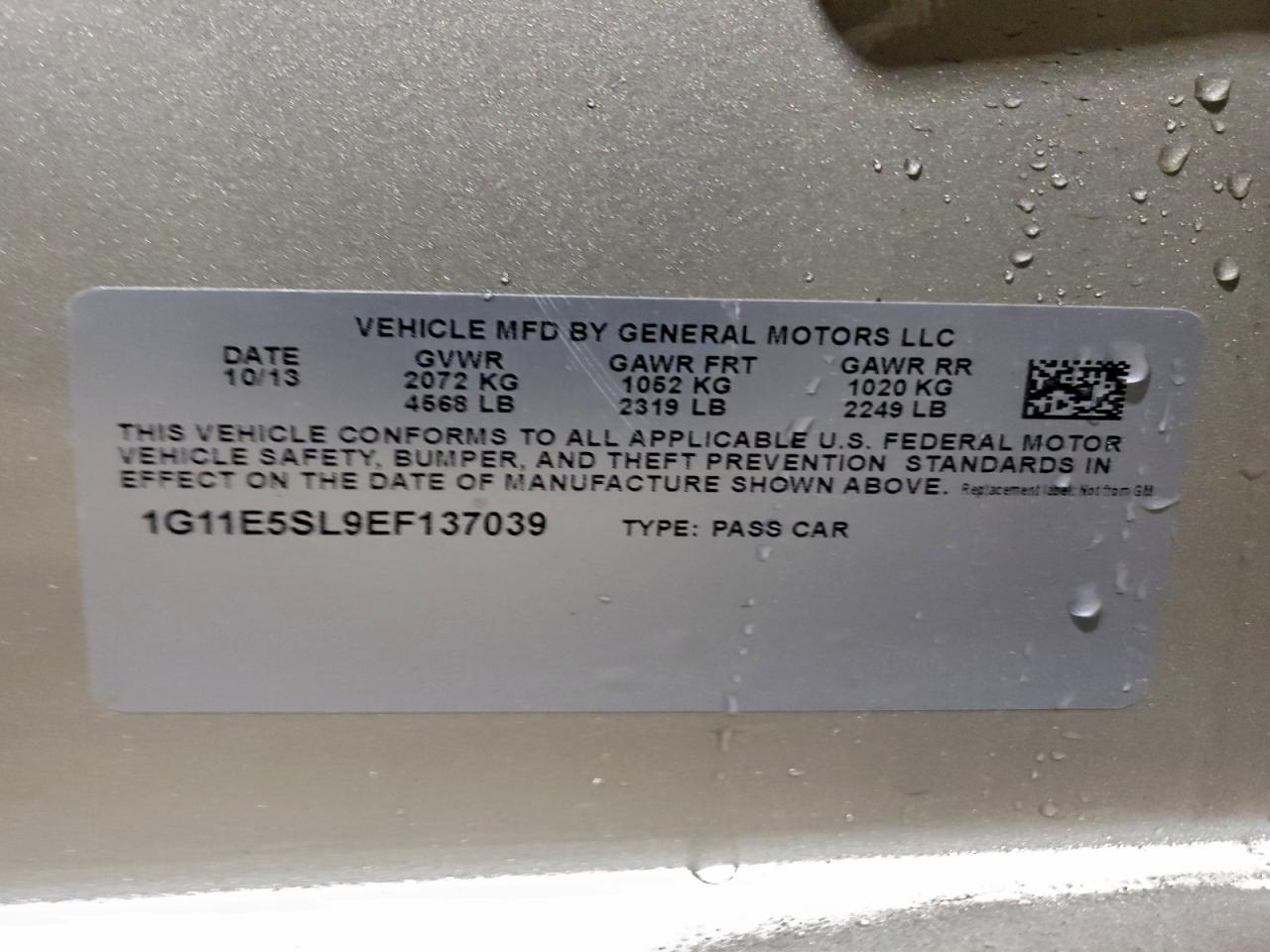 2014 Chevrolet Malibu 2Lt VIN: 1G11E5SL9EF137039 Lot: 93443825