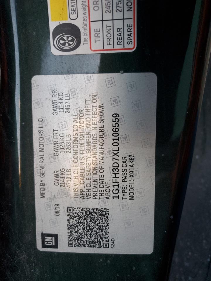 2020 Chevrolet Camaro Ss VIN: 1G1FH3D7XL0106559 Lot: 93349185