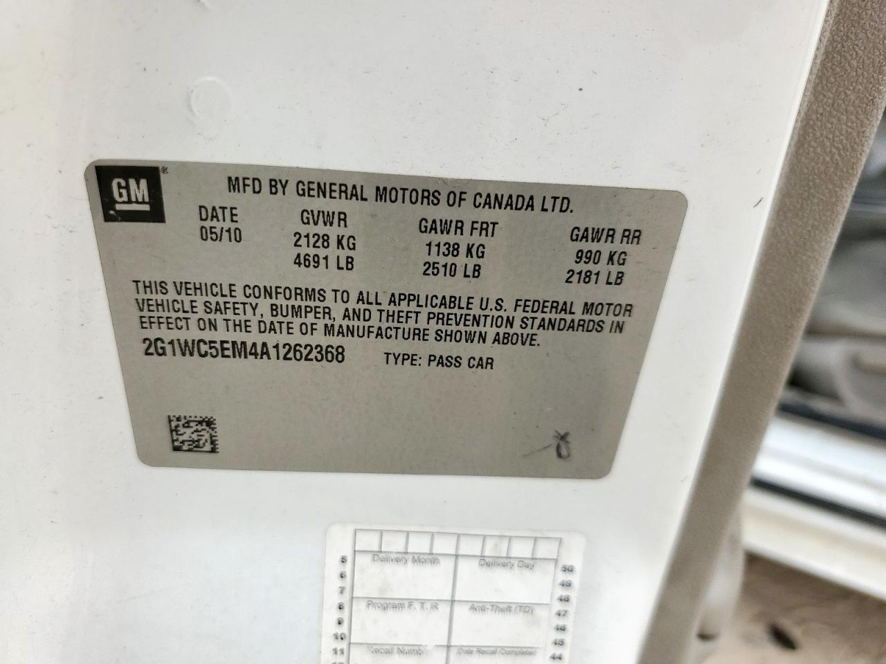 2010 Chevrolet Impala Ltz VIN: 2G1WC5EM4A1262368 Lot: 93641845