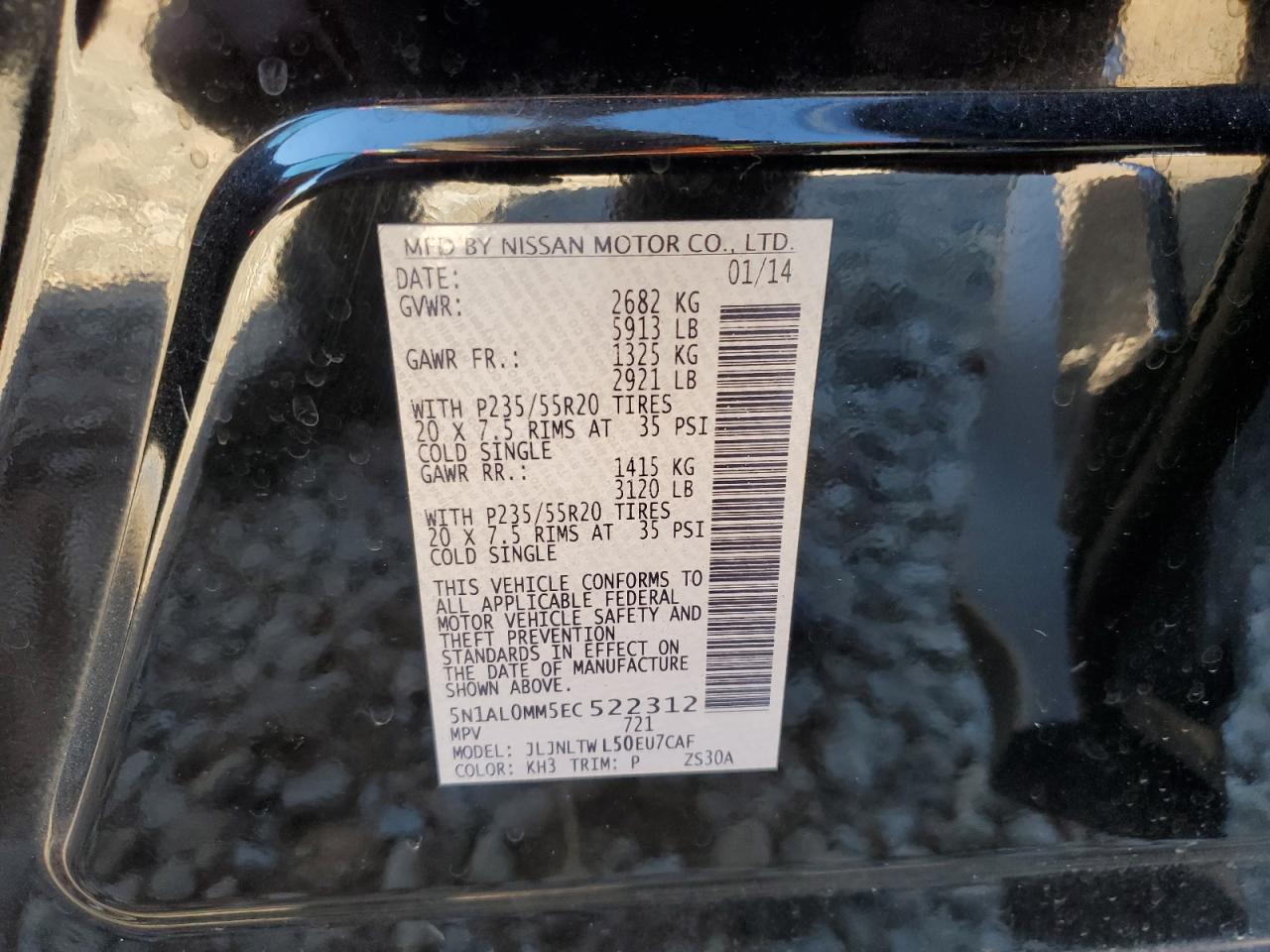 2014 Infiniti Qx60 VIN: 5N1AL0MM5EC522312 Lot: 91722735