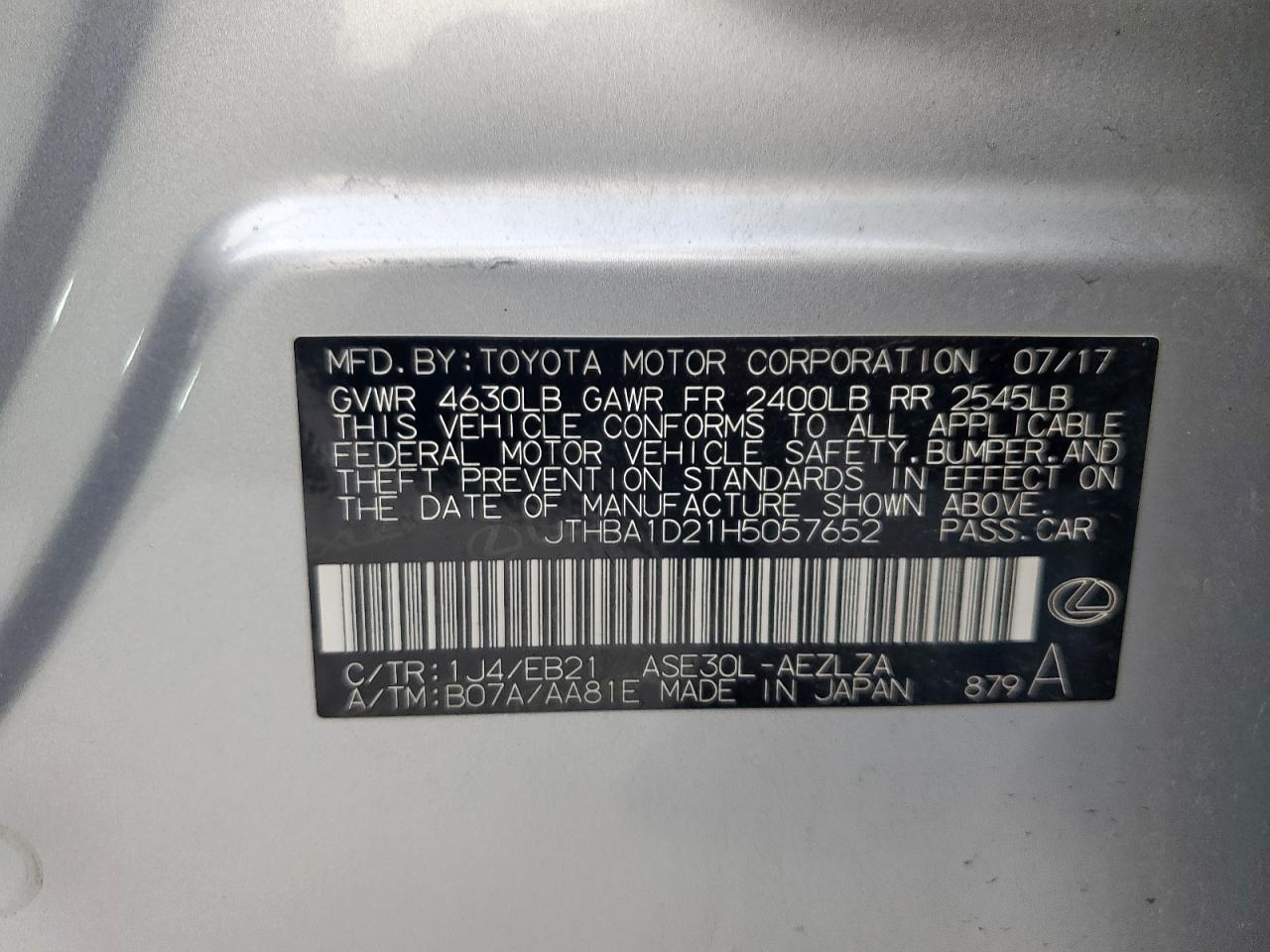 2017 Lexus Is 200T VIN: JTHBA1D21H5057652 Lot: 93713445