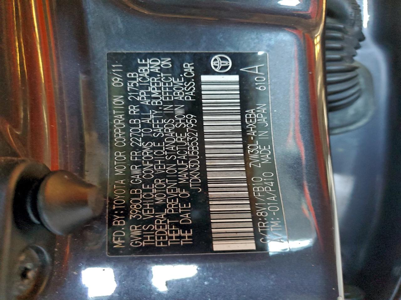 2011 Toyota Prius VIN: JTDKN3DU5B5327959 Lot: 94197125