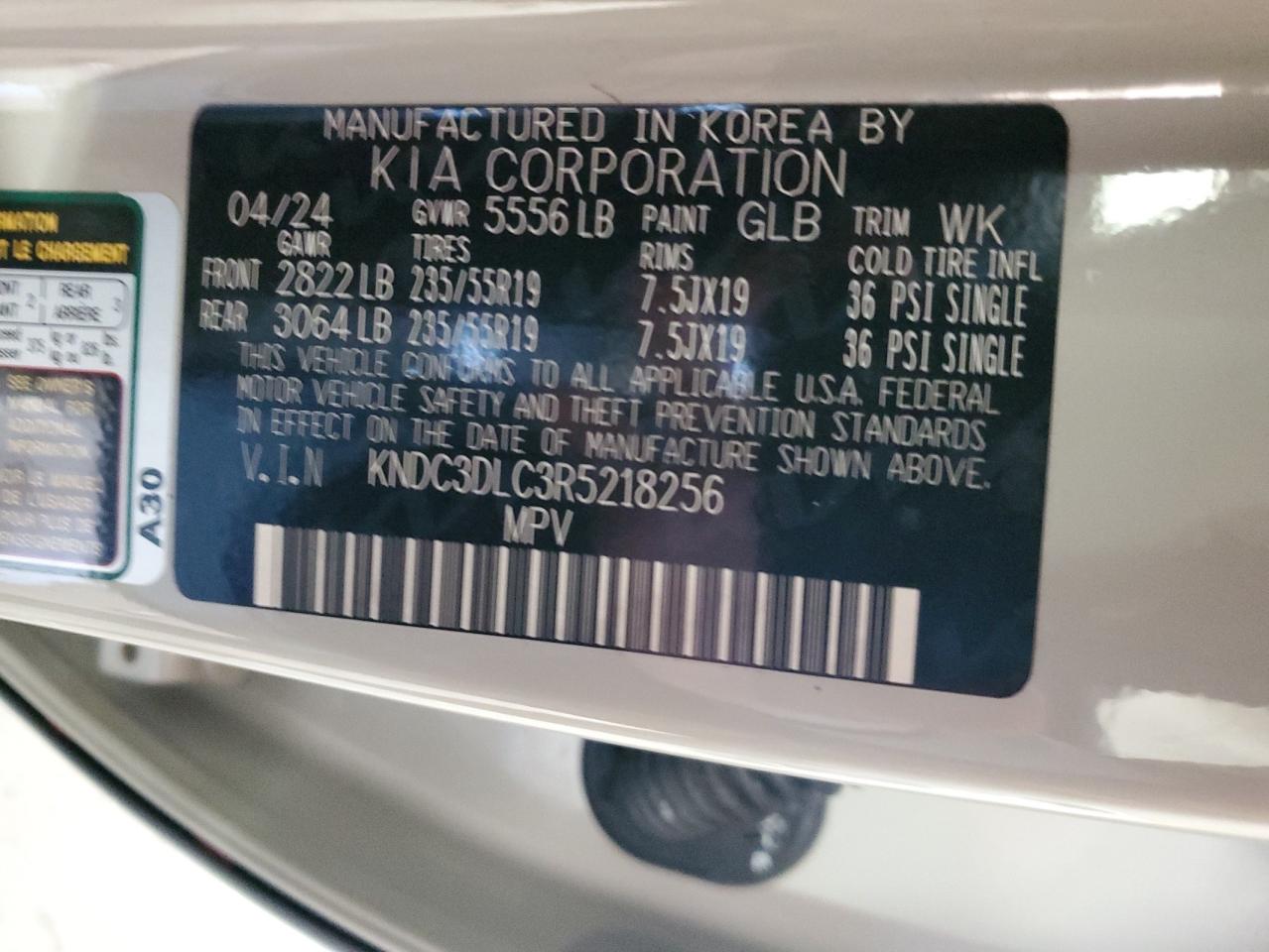 2024 Kia Ev6 Light VIN: KNDC3DLC3R5218256 Lot: 92665335