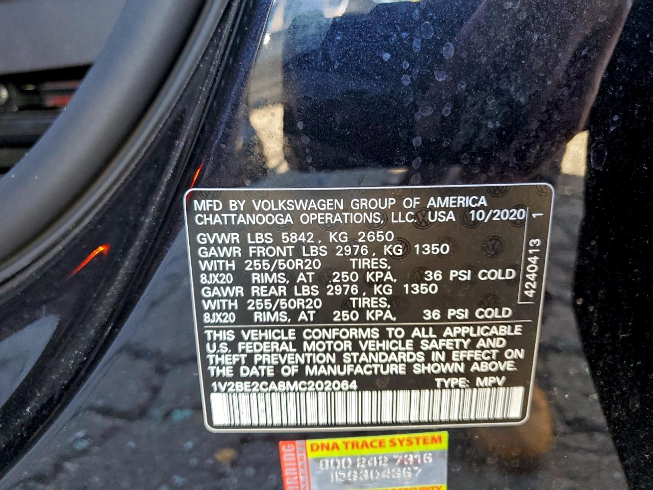 2021 Volkswagen Atlas Cross Sport Sel VIN: 1V2BE2CA8MC202064 Lot: 93967875