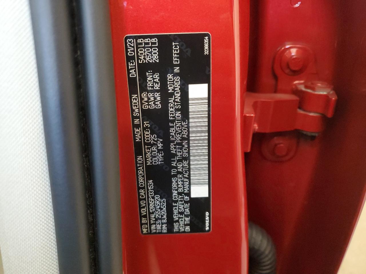 2023 Volvo Xc60 Plus VIN: YV4L12RN5P1331534 Lot: 91523425