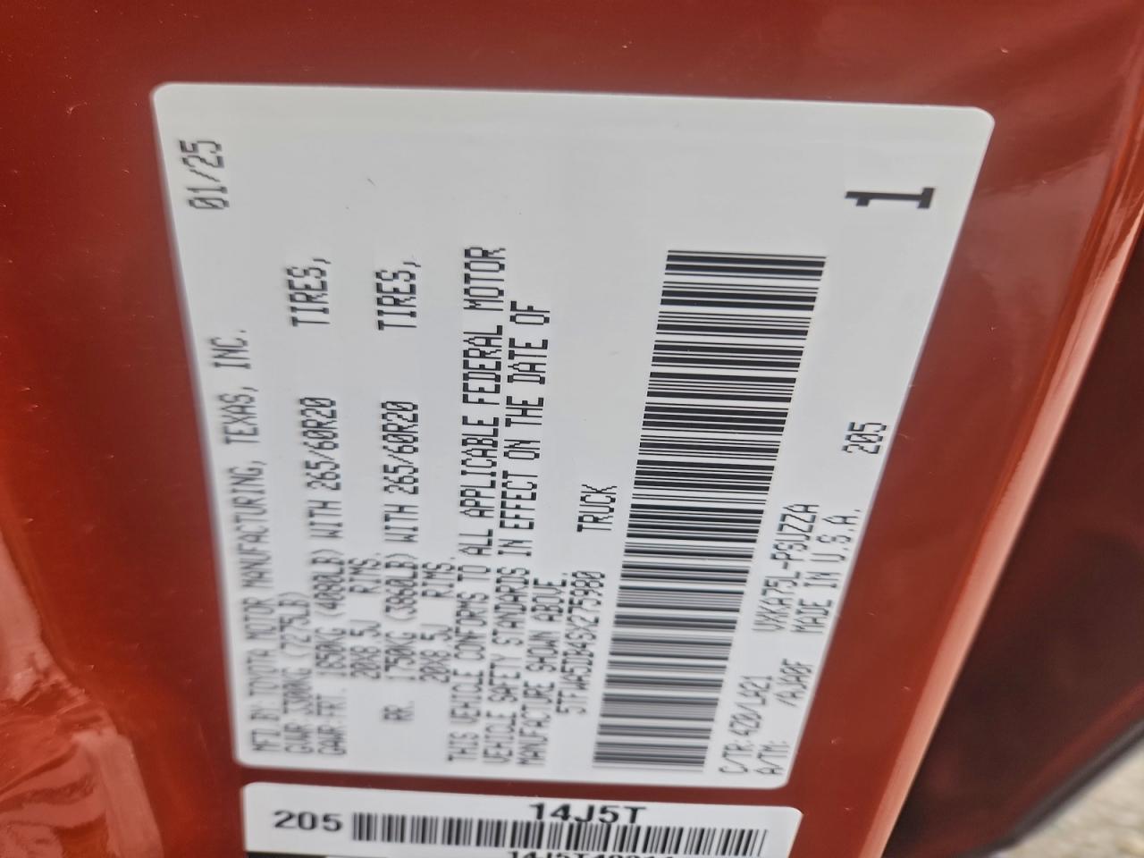 2025 Toyota Tundra Crewmax Limited VIN: 5TFWA5DB4SX275980 Lot: 94125195