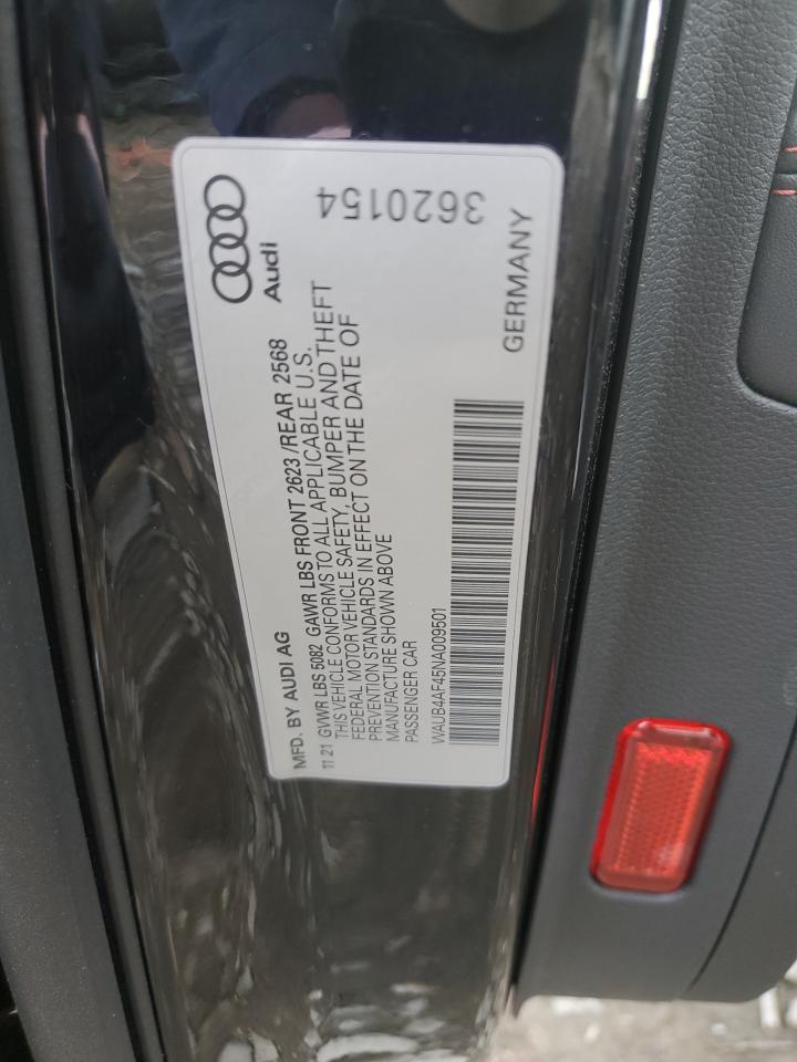 2022 Audi S4 Premium Plus VIN: WAUB4AF45NA009501 Lot: 89719975