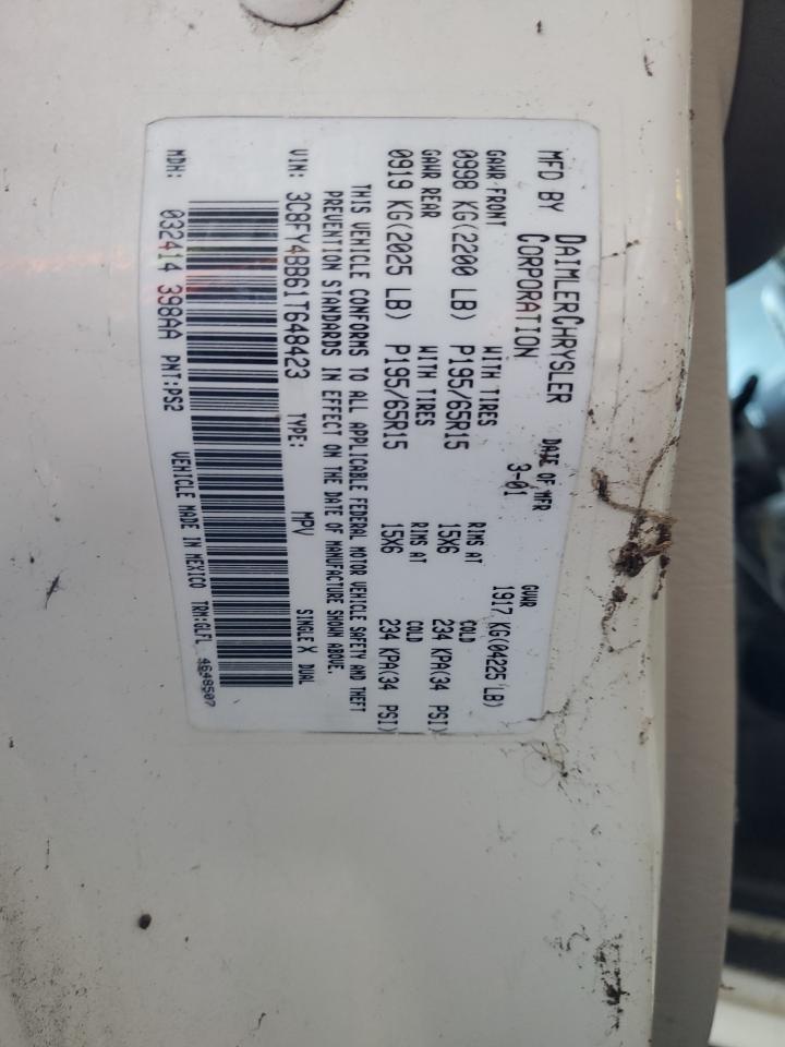 2002 Chrysler Pt Cruiser VIN: 3C8FY4BB61T648423 Lot: 91097055