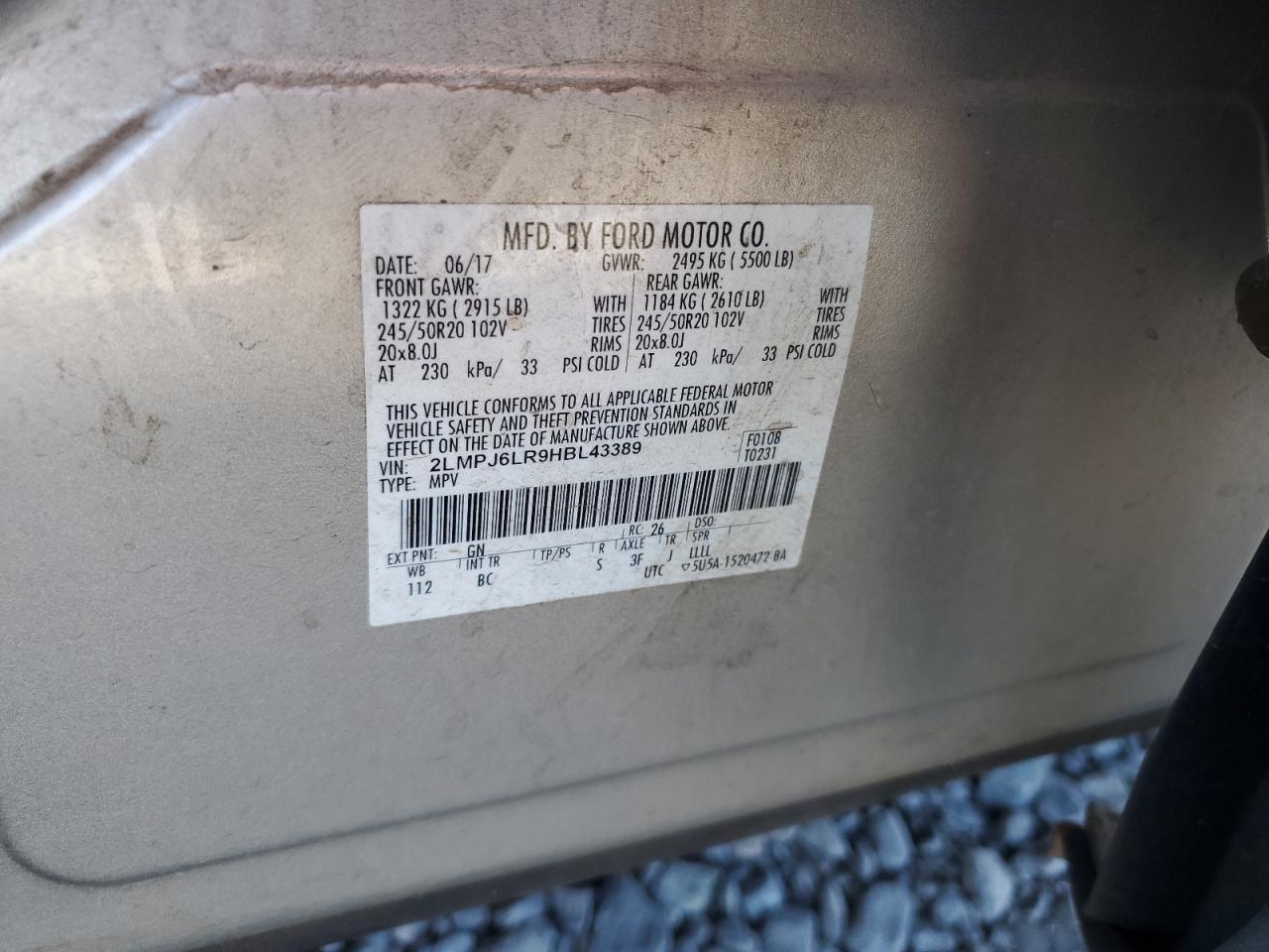 2017 Lincoln Mkx Reserve VIN: 2LMPJ6LR9HBL43389 Lot: 91218835