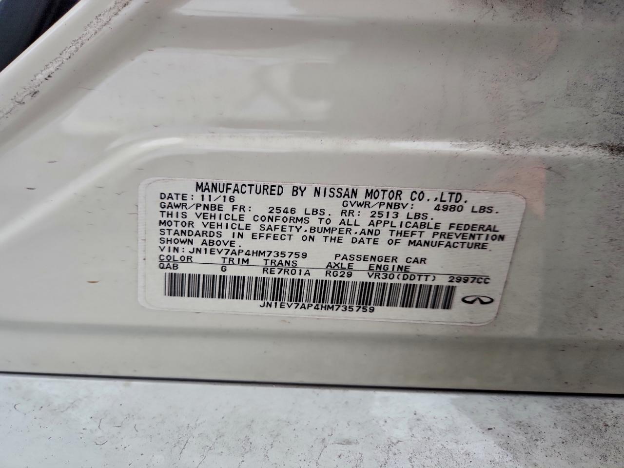 2017 Infiniti Q50 Premium VIN: JN1EV7AP4HM735759 Lot: 91666655