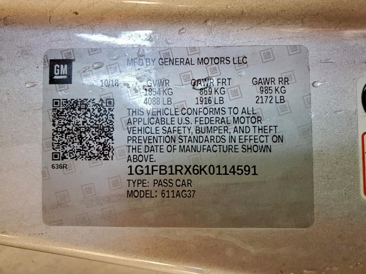 2019 Chevrolet Camaro Ls VIN: 1G1FB1RX6K0114591 Lot: 94290035