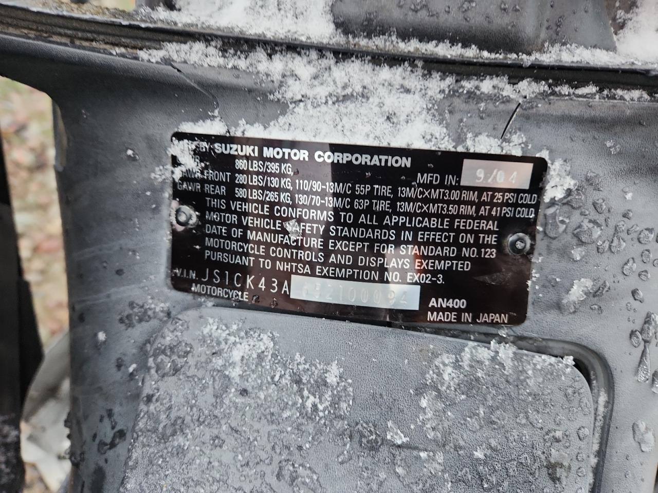 2005 Suzuki An400 K3 VIN: JS1CK43A652100094 Lot: 92159885