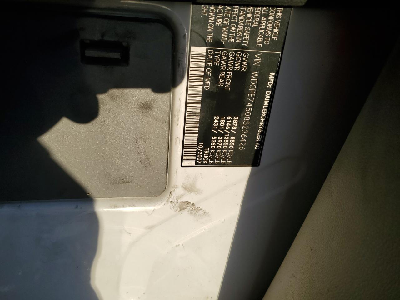 2008 Dodge Sprinter 2500 VIN: WD0PE745085236426 Lot: 91464855