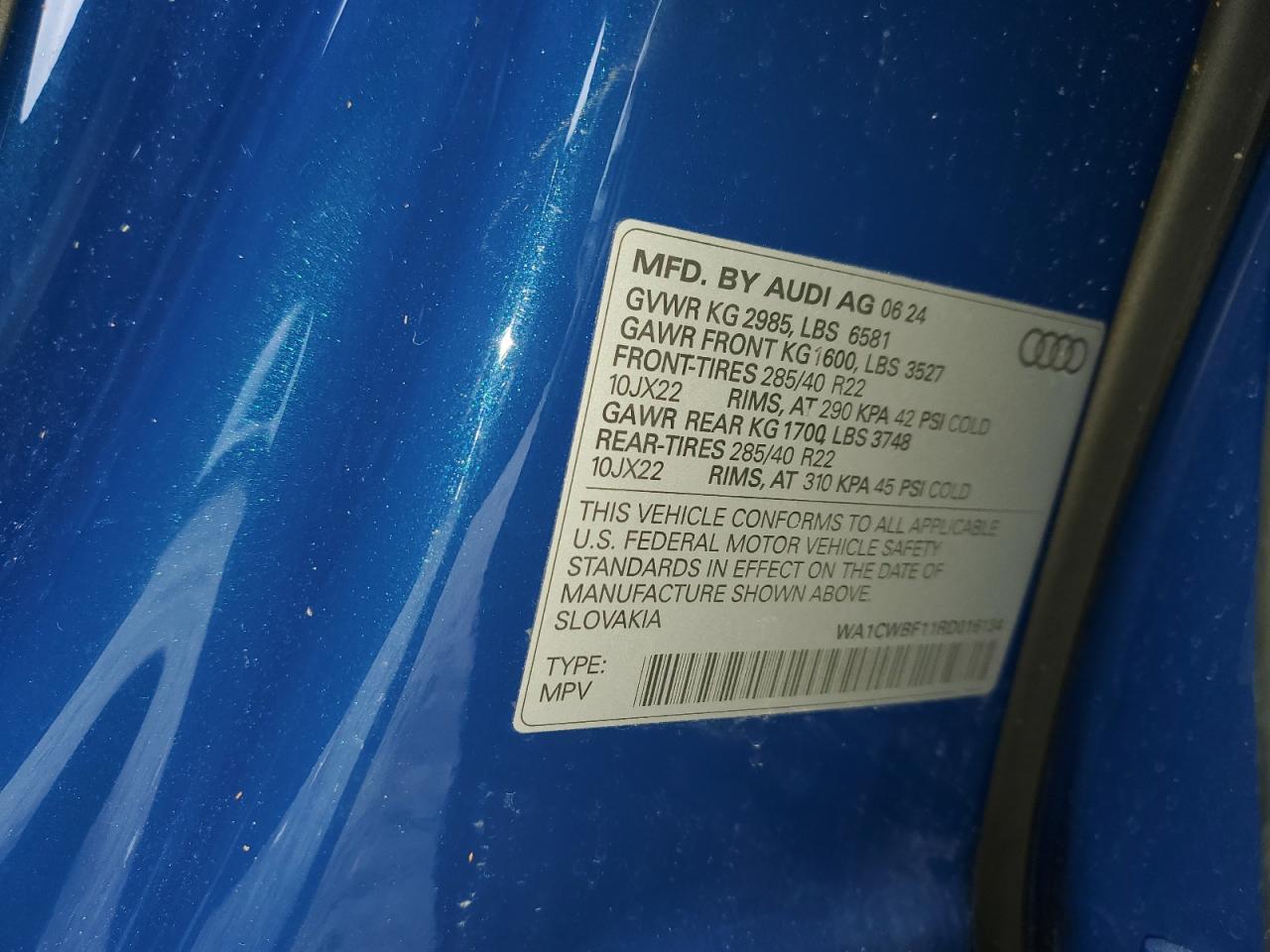 2024 Audi Sq8 Prestige VIN: WA1CWBF11RD016134 Lot: 92096115