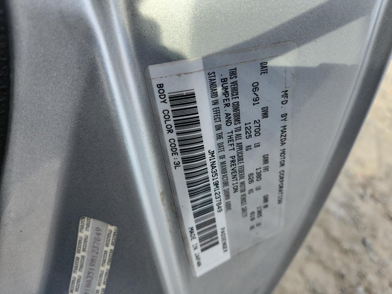 1991 Mazda Mx-5 Miata VIN: JM1NA3519M1237849 Lot: 85430345