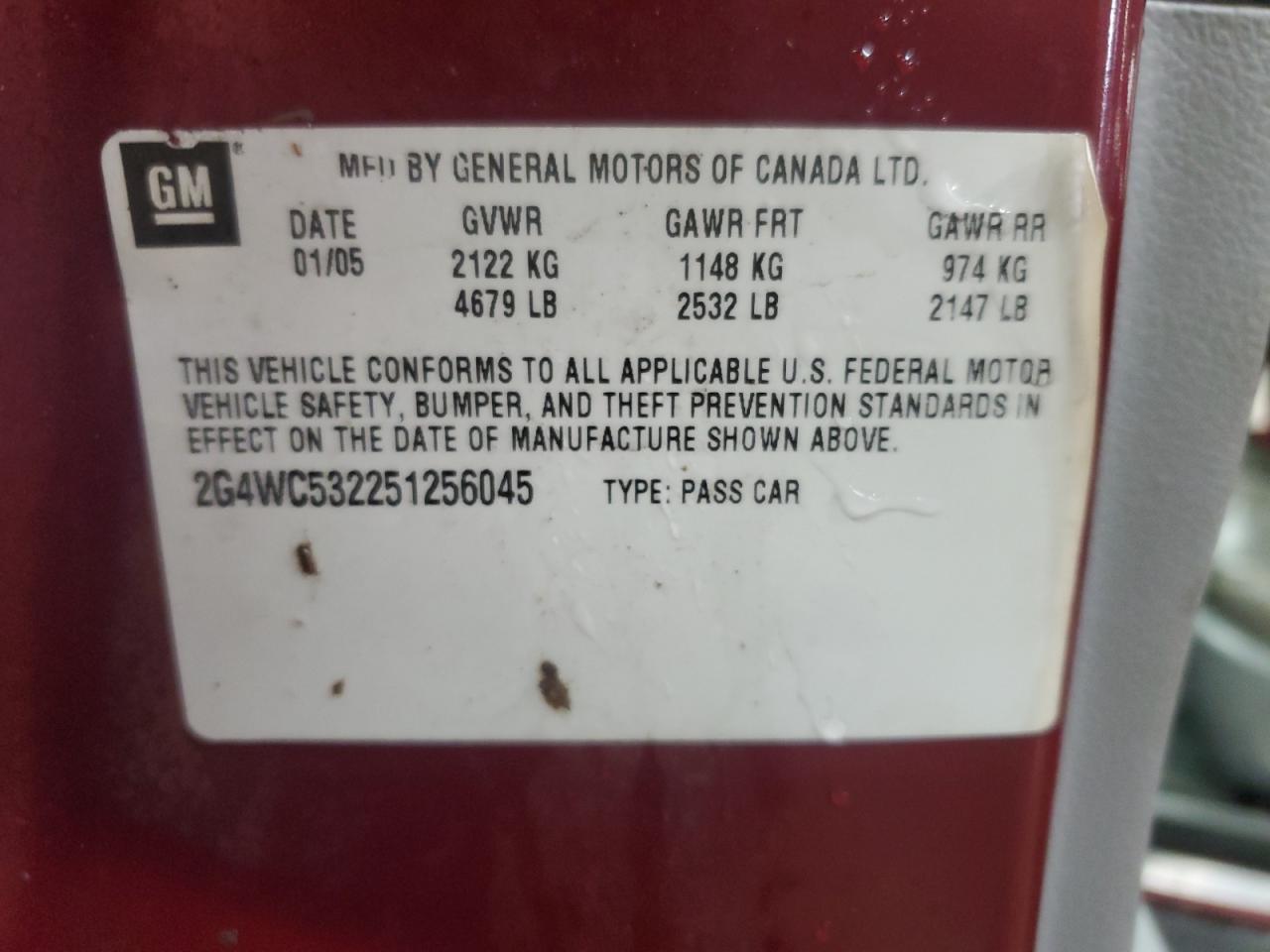 2005 Buick Lacrosse Cx VIN: 2G4WC532251256045 Lot: 92056095