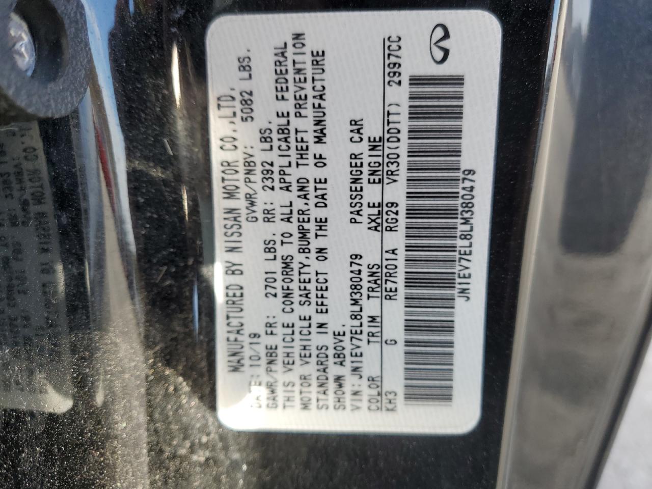 2020 Infiniti Q60 Pure VIN: JN1EV7EL8LM380479 Lot: 91234995