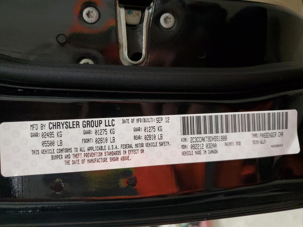 2013 Chrysler 300C VIN: 2C3CCAKT9DH551888 Lot: 92045855