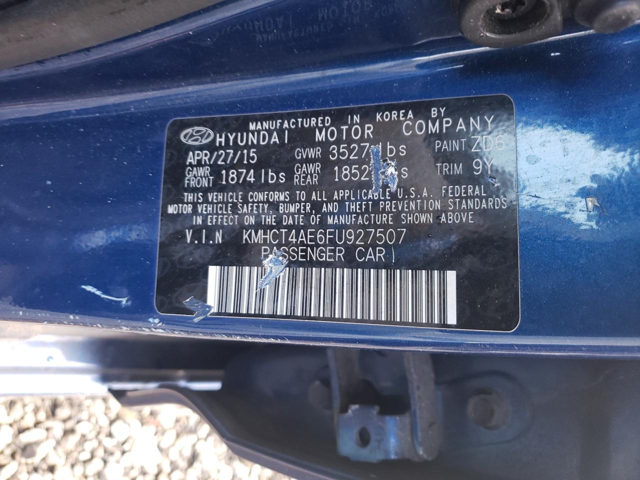 2015 Hyundai Accent Gls VIN: KMHCT4AE6FU927507 Lot: 92600045