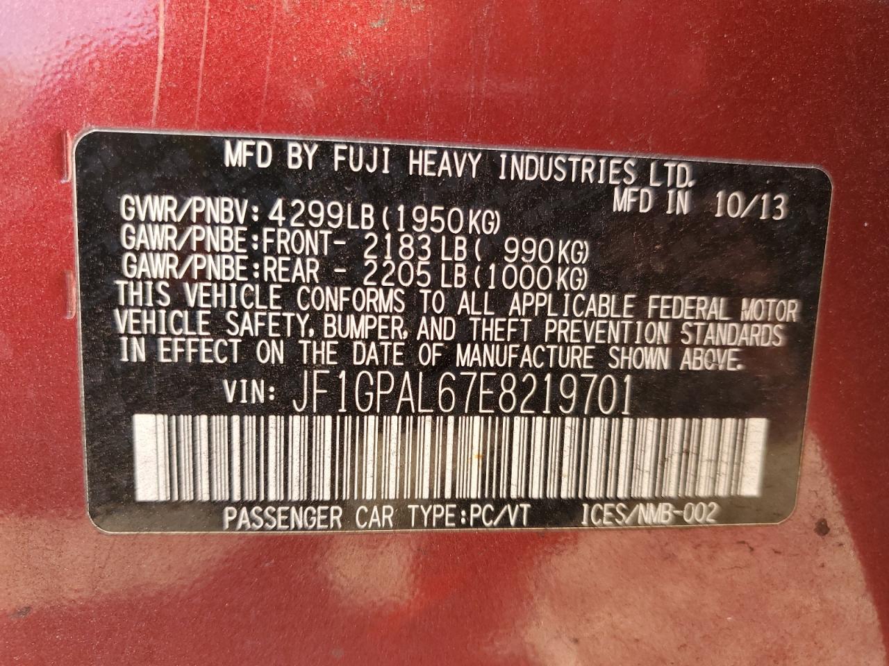 2014 Subaru Impreza Sport Premium VIN: JF1GPAL67E8219701 Lot: 91288285