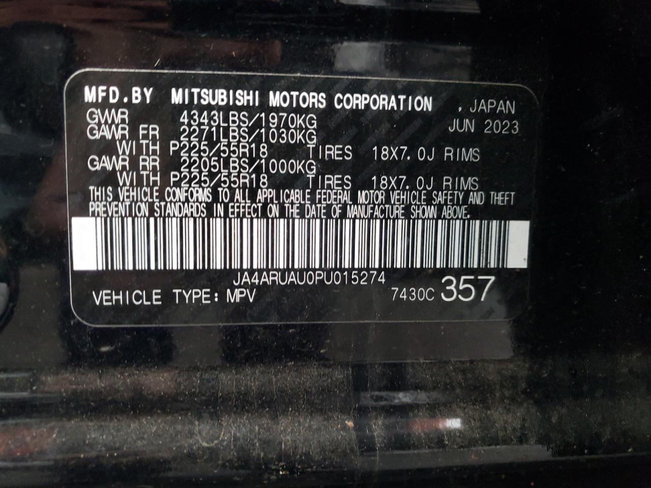 2023 Mitsubishi Outlander Sport S/Se VIN: JA4ARUAU0PU015274 Lot: 92665345