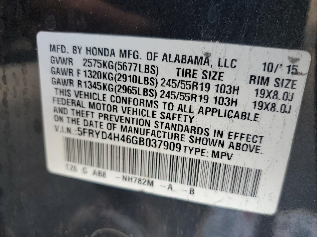 2016 Acura Mdx Technology VIN: 5FRYD4H46GB037909 Lot: 91921985