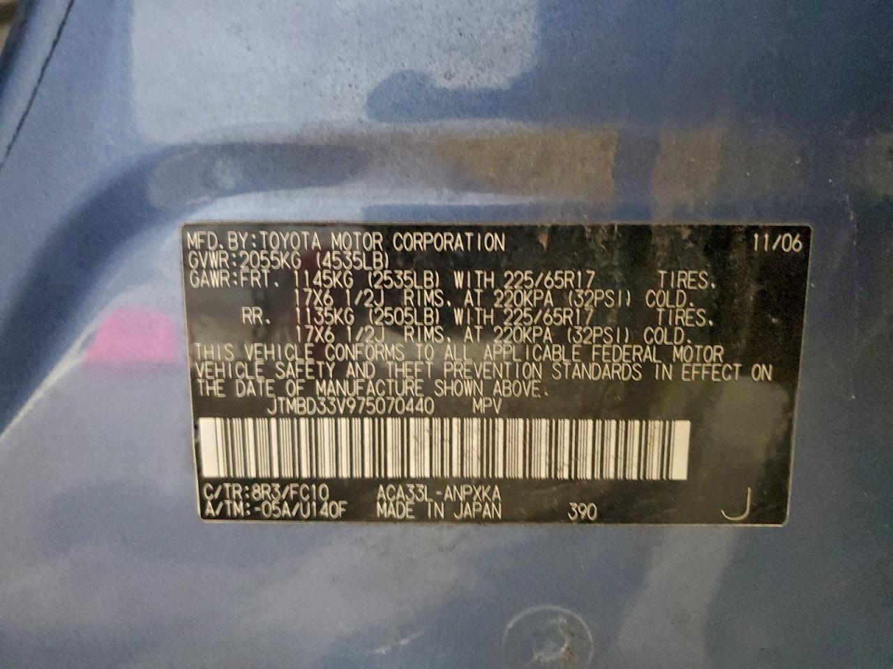 2007 Toyota Rav4 VIN: JTMBD33V975070440 Lot: 93239795