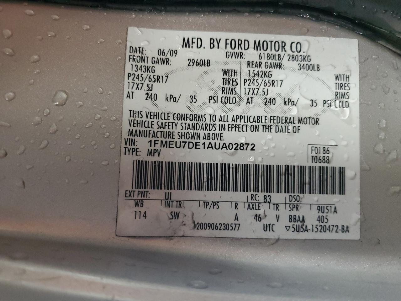 2010 Ford Explorer Xlt VIN: 1FMEU7DE1AUA02872 Lot: 92469925