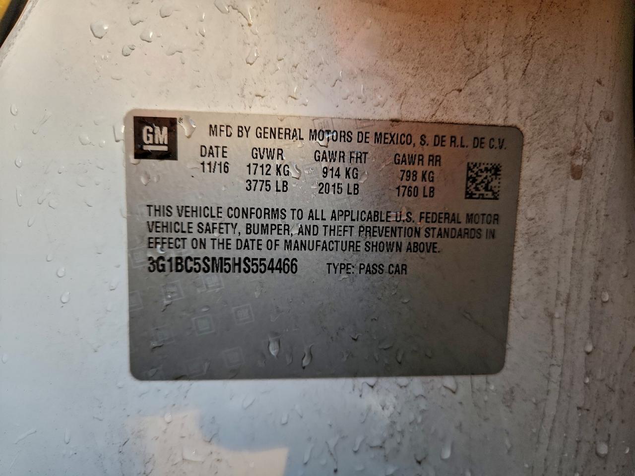 2017 Chevrolet Cruze Ls VIN: 3G1BC5SM5HS554466 Lot: 93894515