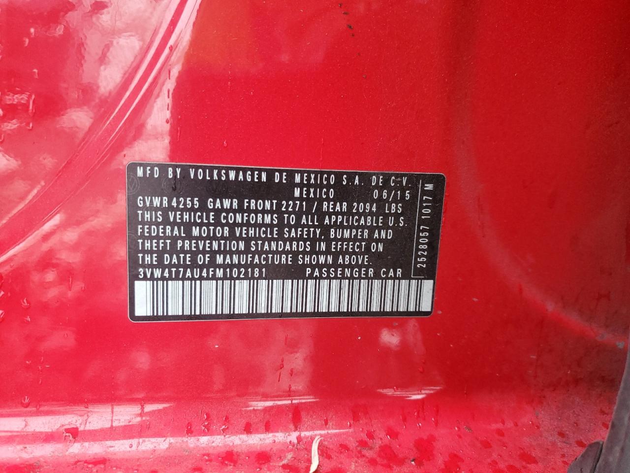 2015 Volkswagen Gti VIN: 3VW4T7AU4FM102181 Lot: 91986195
