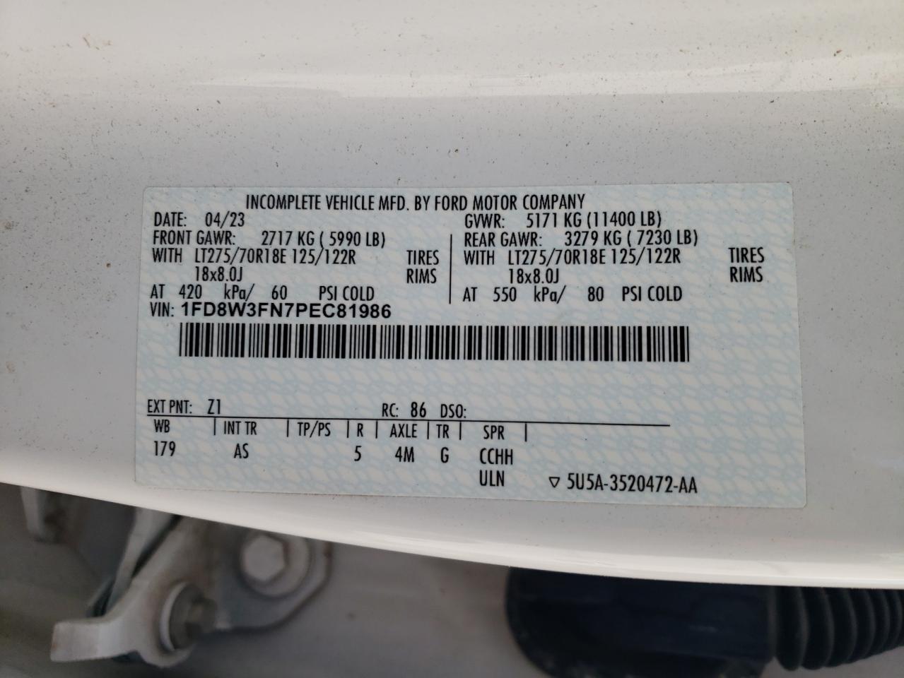 2023 Ford F350 Utility / Service Truck VIN: 1FD8W3FN7PEC81986 Lot: 92408635