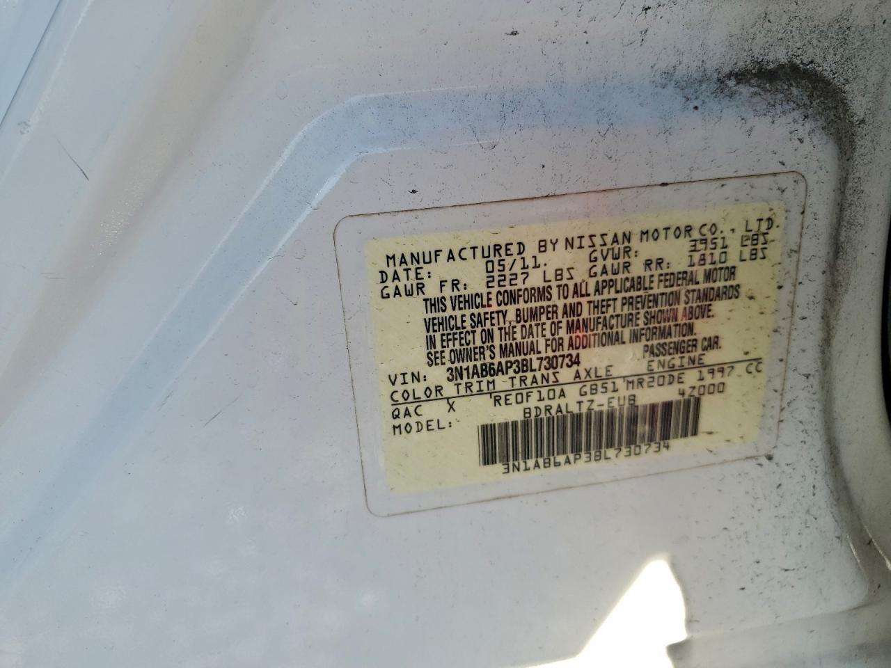 2011 Nissan Sentra 2.0 VIN: 3N1AB6AP3BL730734 Lot: 93864505