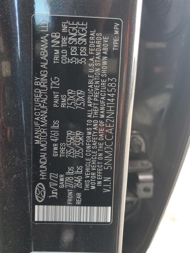 2022 Hyundai Tucson Sel VIN: 5NMJCCAE2NH144583 Lot: 92049555