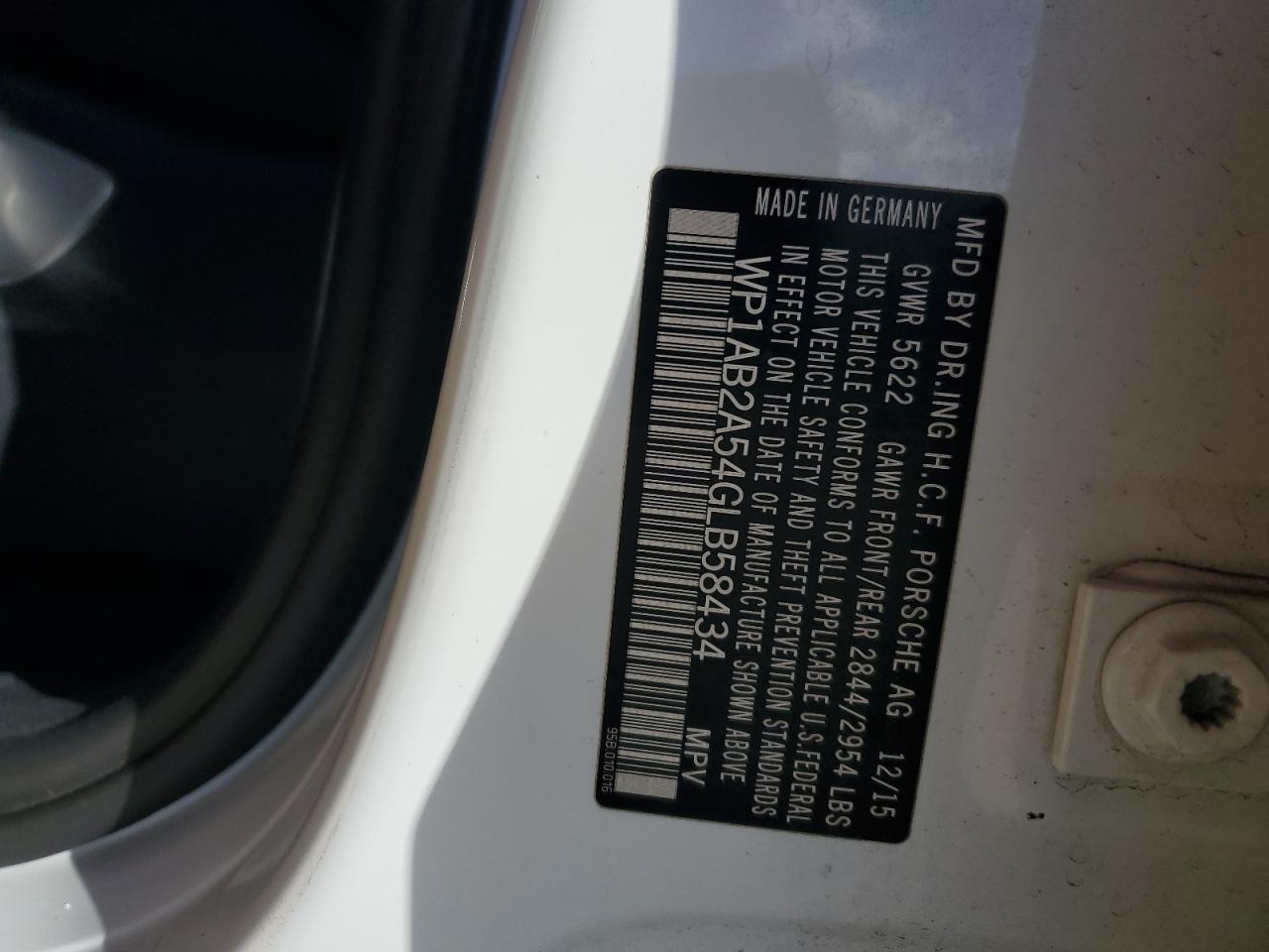 2016 Porsche Macan S VIN: WP1AB2A54GLB58434 Lot: 91848615