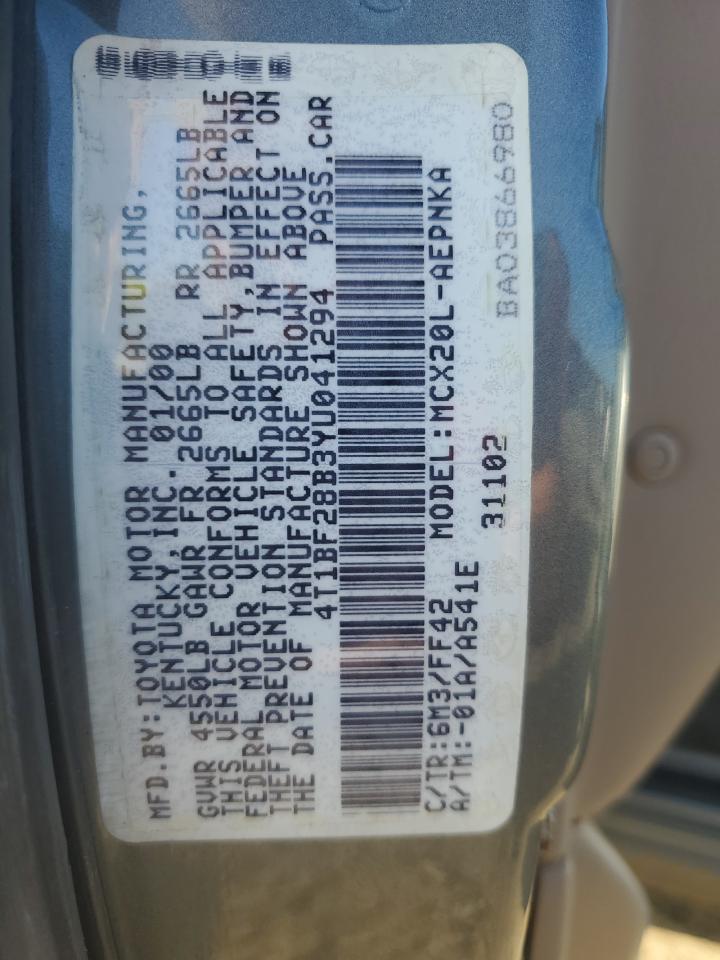 2000 Toyota Avalon Xl VIN: 4T1BF28B3YU041294 Lot: 92723065