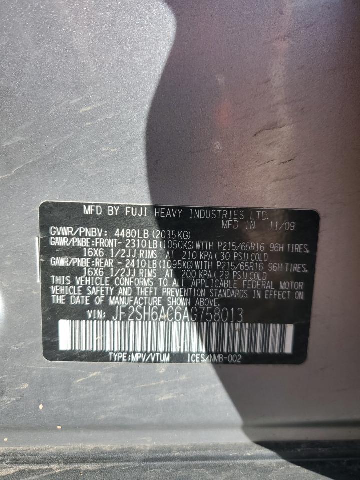 2010 Subaru Forester 2.5X VIN: JF2SH6AC6AG758013 Lot: 93345285