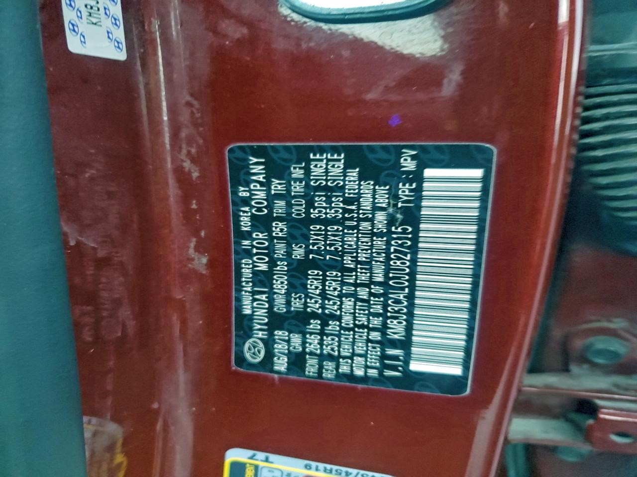 2018 Hyundai Tucson Sport VIN: KM8J3CAL0JU827315 Lot: 94727675