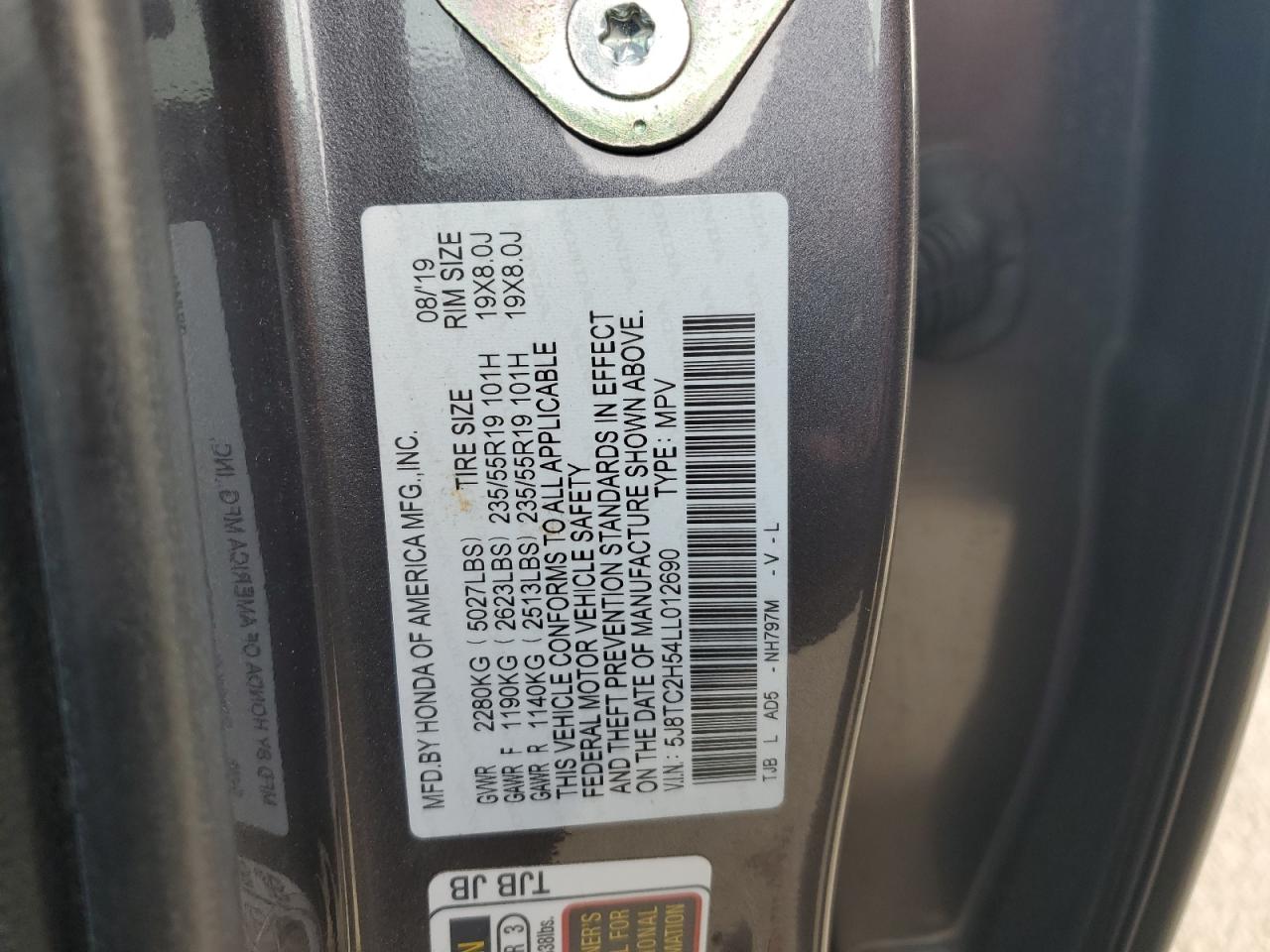 2020 Acura Rdx Technology VIN: 5J8TC2H54LL012690 Lot: 92820385