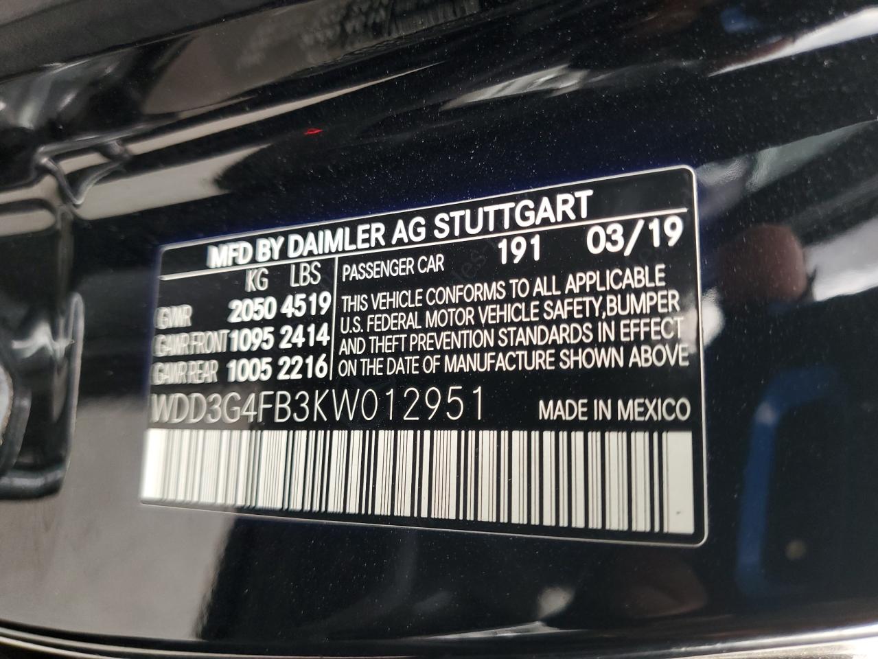 2019 Mercedes-Benz A 220 4Matic VIN: WDD3G4FB3KW012951 Lot: 92906685