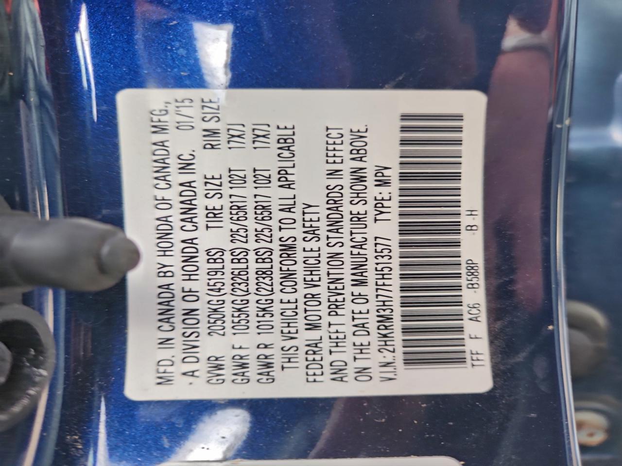 2015 Honda Cr-V Exl VIN: 2HKRM3H77FH513577 Lot: 94672385