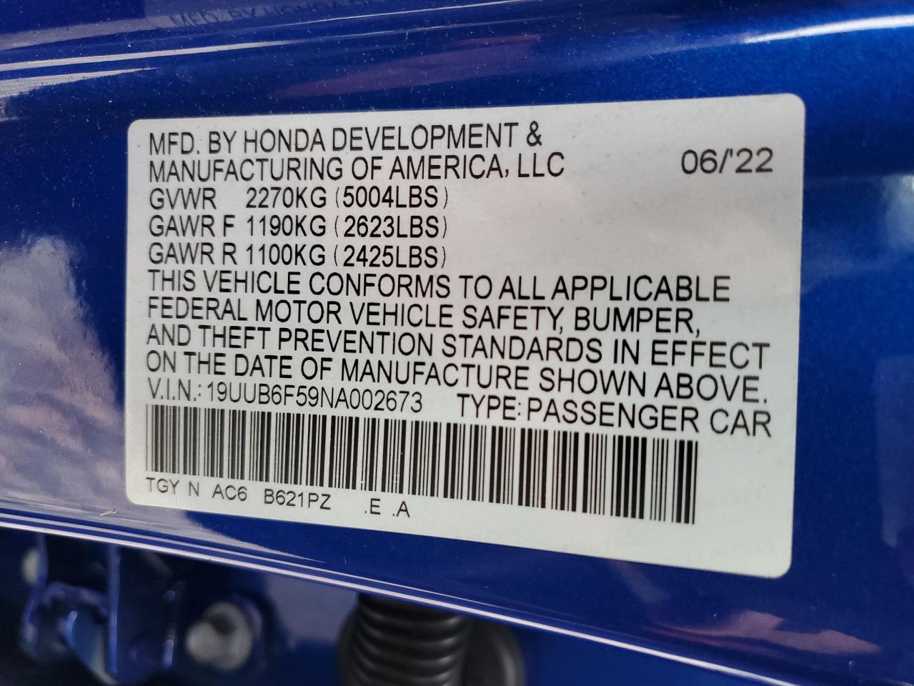 2022 Acura Tlx Tech A VIN: 19UUB6F59NA002673 Lot: 91379715